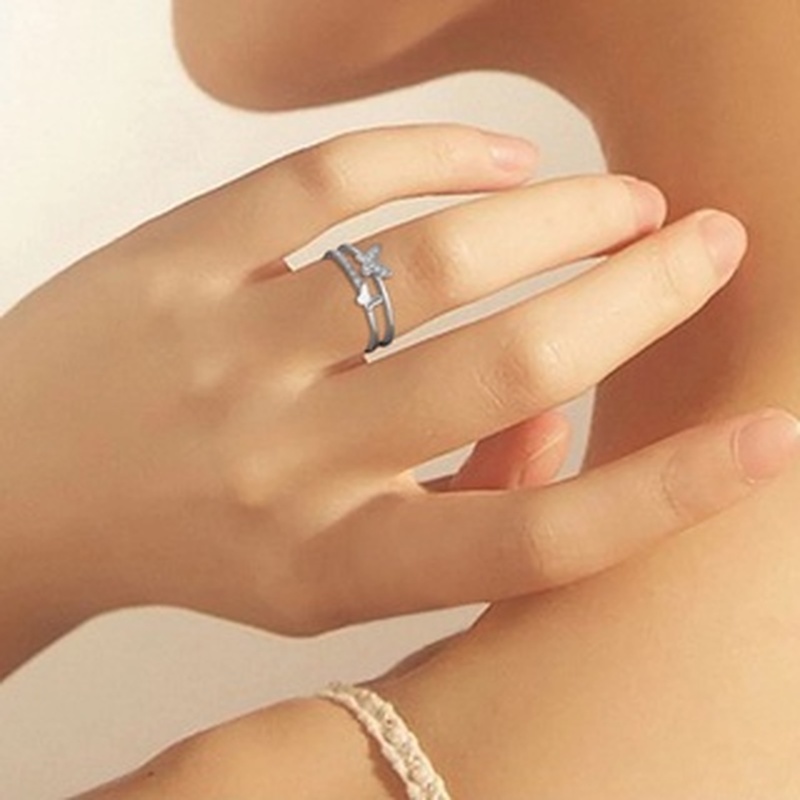 Nhẫn Hở Hai Lớp Mạ Vàng/Bạc Hình Bướm Sáng Bóng Thời Trang Cho Nữ
