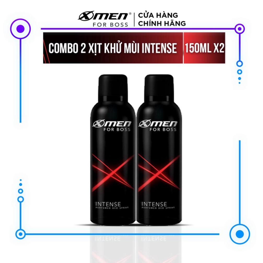 Combo 2 Xịt Khử Mùi XMen For Boss Intense  thể tích 150ml/chai -Mùi hương trầm đầy nội lực