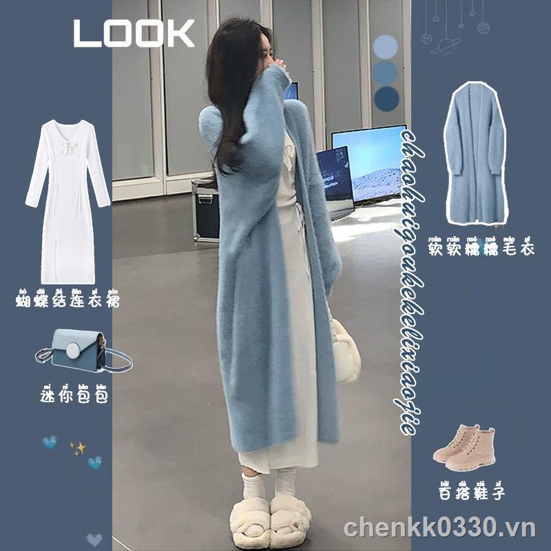 ♈Mùa thu và đông mới tinh khiết mong muốn trong áo khoác len dài giữa nữ thần người hâm mộ tính khí chị gái hoàng gia váy dệt kim phù hợp với
