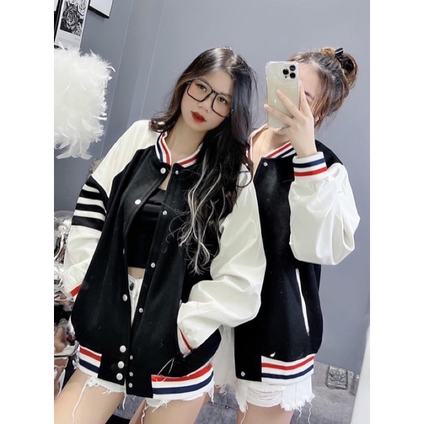 Áo Khoác Bomber Thom Phối 4 Sọc Tay Chất Nỉ Cotton Dày Dặn Phong Cách Cá Tính(Hàng Sẵn) BIGOMALL