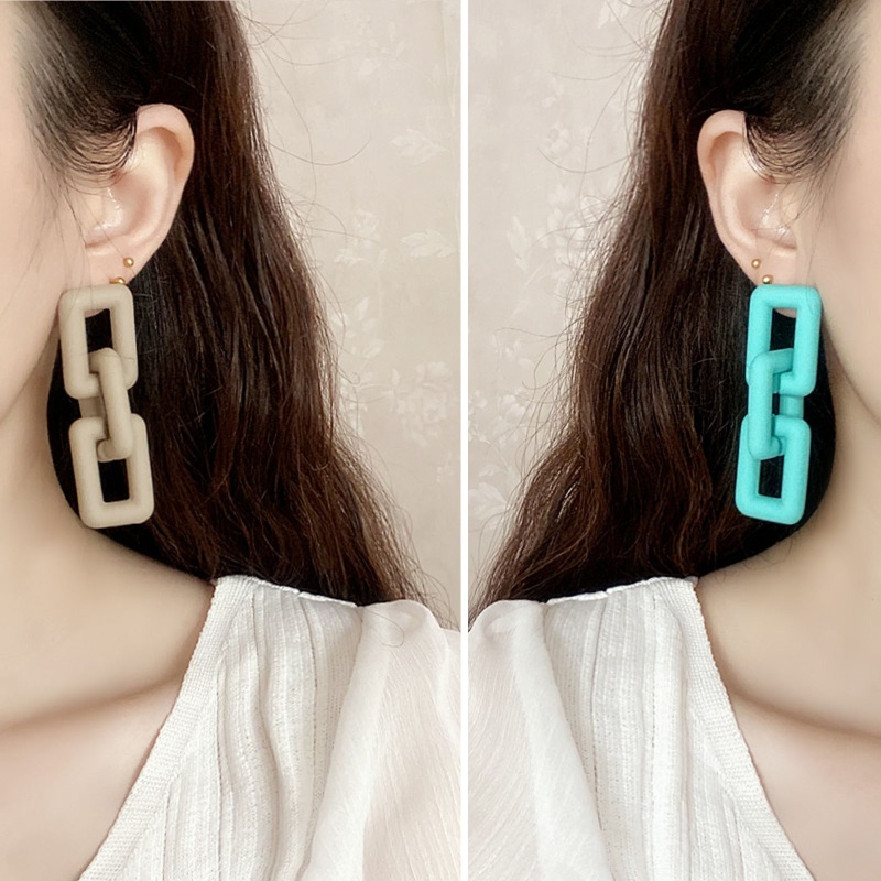Khuyên Tai Chuỗi Xích Dày Nhiều Màu Hình Chữ Nhật