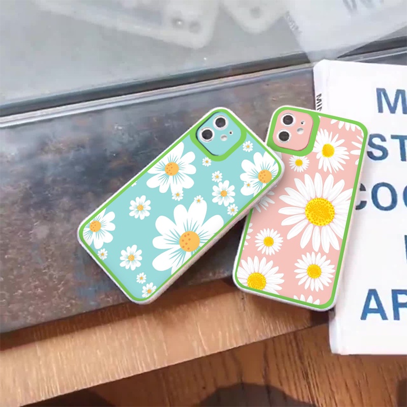 Ốp iphone - Ốp lưng iphone cạnh vuông viền camera hoa cúc trắng dành cho ip 6 đến 14promax - ng032