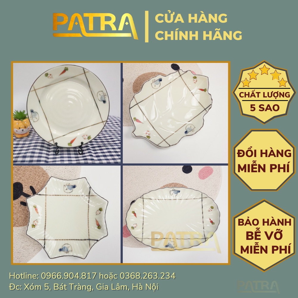 Đĩa sứ Bát Tràng họa tiết cà rốt dễ thương, đĩa đựng đồ ăn men kem cao cấp, nhiều mẫu chọn lựa