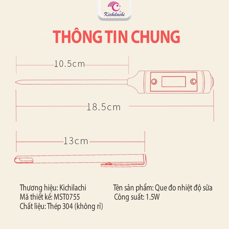 Que đo nhiệt độ sữa và thức ăn dặm cho bé Kichilachi - Sumishop2019