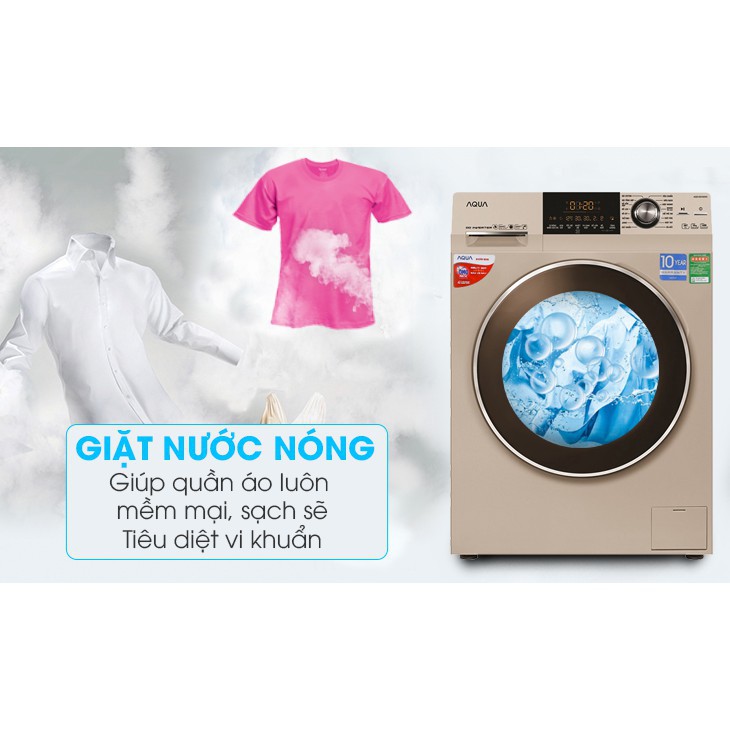 [ VẬN CHUYỂN MIỄN PHÍ KHU VỰC HÀ NỘI ]  Máy giặt Aqua cửa ngang 8.5 kg màu vàng kim AQD-DD850A.N