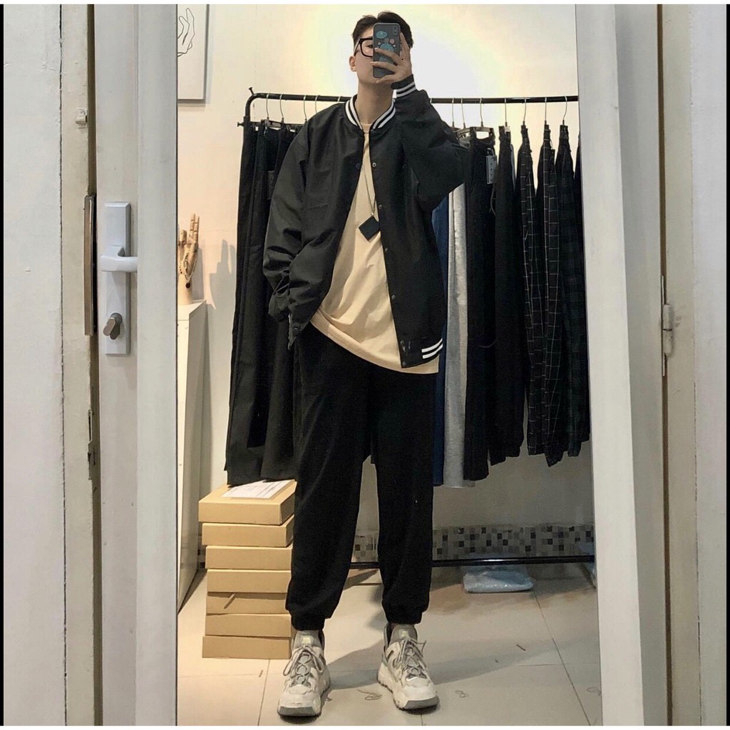 Áo Bomber Jacket nam đen trơn - vải dù hai lớp dày dặn chống nước - MAYLAN STORE