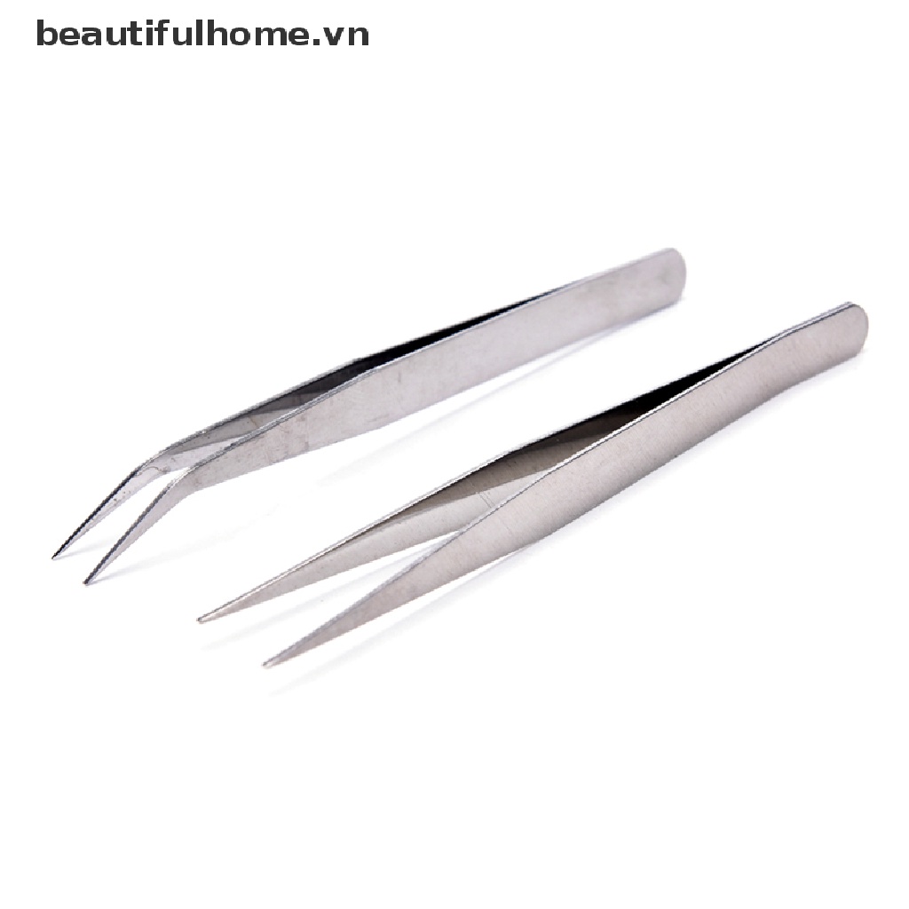 Set 2 Nhíp Thẳng Và Đầu Cong Bằng Thép Không Gỉ Bền Bỉ