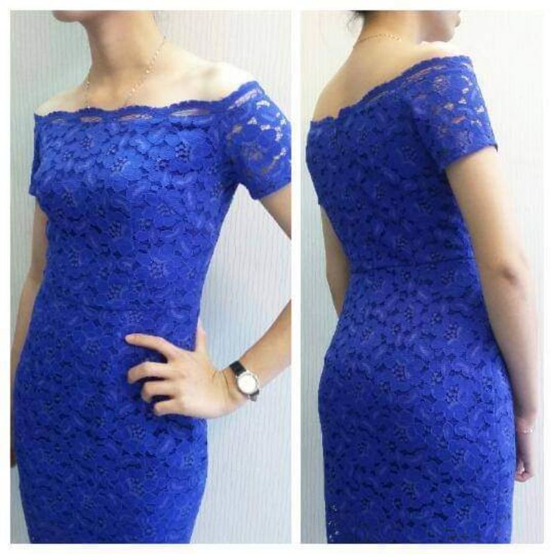 Đầm Ôm Body Bẹt Vai Ren Gân Hàn Quốc Size S