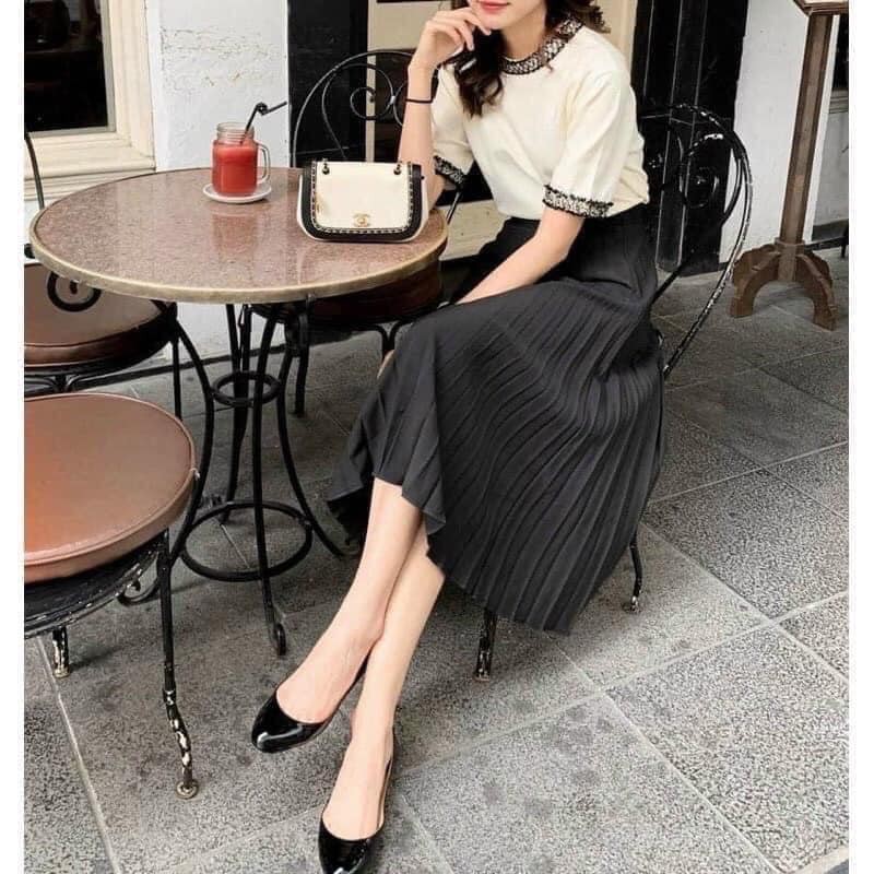 [Mã FAXANH55 giảm 10K đơn 50K] Chân váy xếp ly dài Cạp chun ĐEN(kèm ảnh thật) | BigBuy360 - bigbuy360.vn