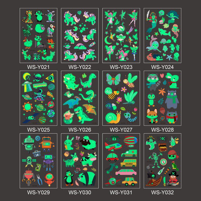 Nhãn dán dạ quang bám tạm thời chống nước họa tiết hoạt hình xinh xắn dành cho bé