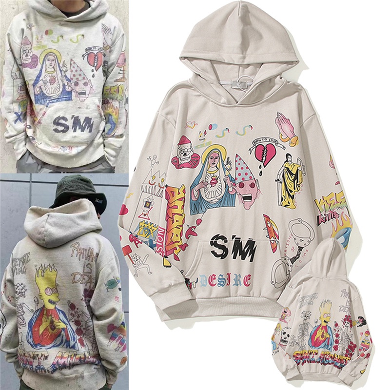 Áo hoodie in họa tiết hoạt hình graffiti thời trang dành cho cặp đôi