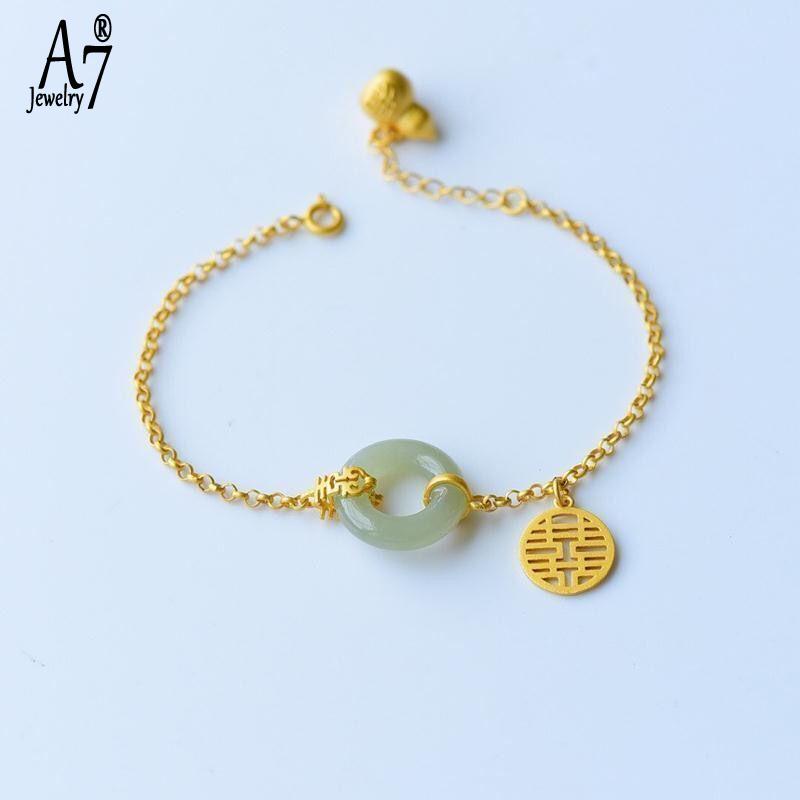 Vòng Tay Mạ Bạc 925 Đính Đá Ngọc Bích Xinh Xắn Cho Nữ A7 S925