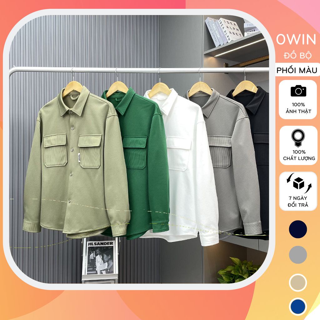 Áo sơ mi nam dài tay phong cách hàn quốc, Áo sơ mi nam nữ túi hộp unisex form rộng - SM03 OWIN