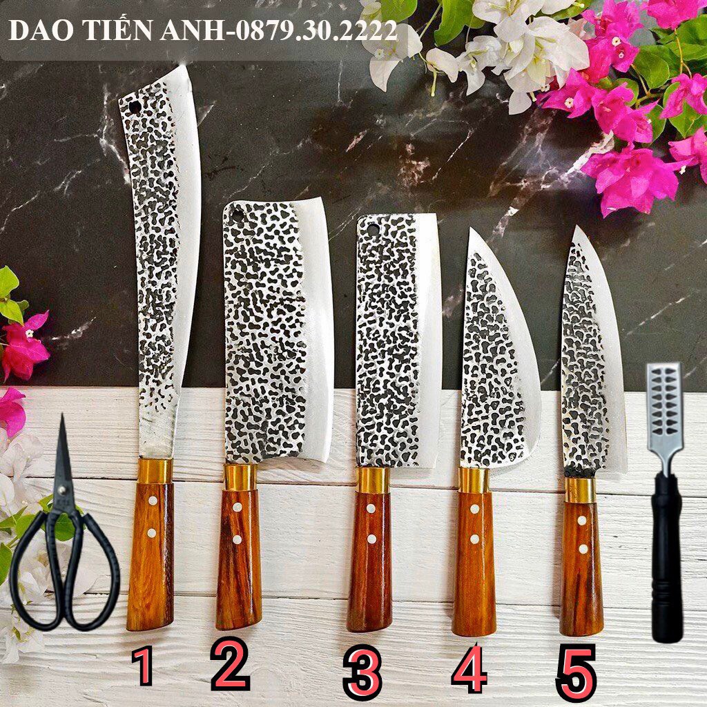 Dao bộ 7 nhà bếp cao cấp từ nhíp xe ô tô chống cong vênh sứt mẻ (Bộ 5 D_A_O TẶNG KÈM KÉO VÀ ĐÁNH VẨY C