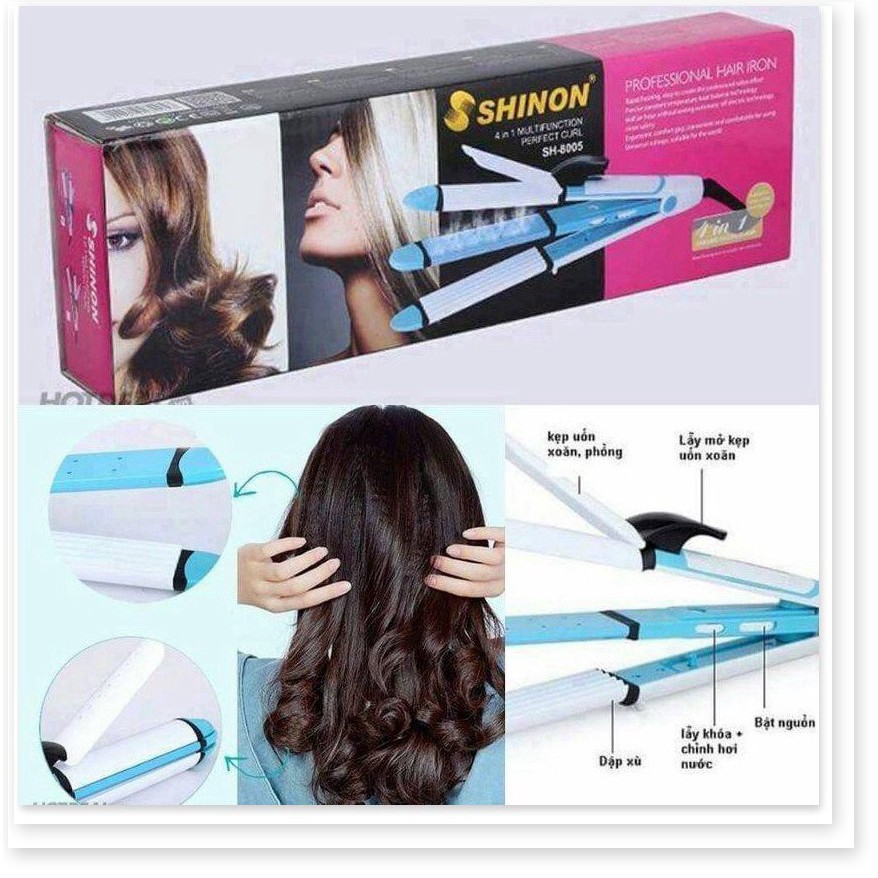 Máy tạo kiểu tóc đa năng uốn duỗi bấm 4 trong 1  Shinon 8005