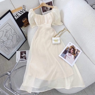 Đầm maxi cổ vuông phối nơ sau lưng tôn dáng