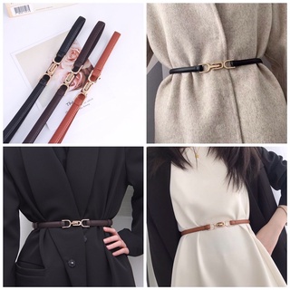 Thắt lưng dây nịt nữ bản nhỏ 1cm da thật khóa móc chữ U mạ màu vàng hồng đai buộc áo váy len khoác dạ rút eo 2 bên