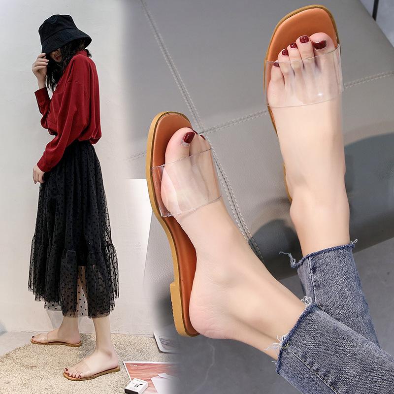 Korean Fashion Fairy Style Wild Summer Word Transparent With Slippers