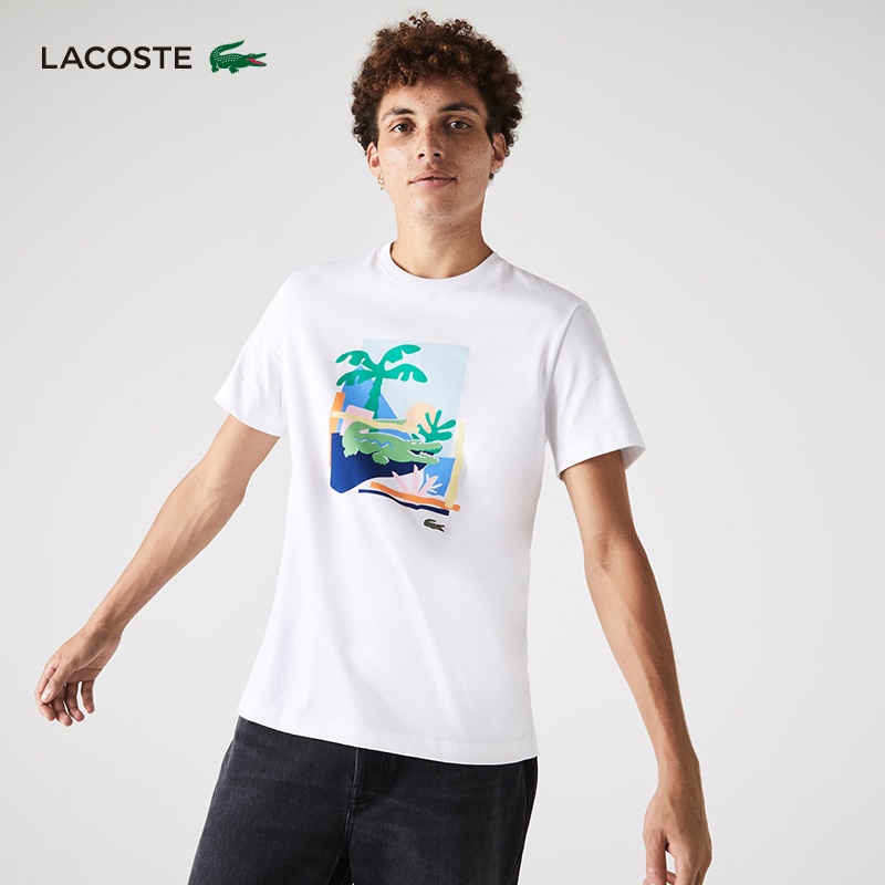 LACOSTE Áo Thun Cotton Tay Ngắn Cổ Tròn Thiết Kế Trẻ Trung Hợp Thời Trang Cho Nam