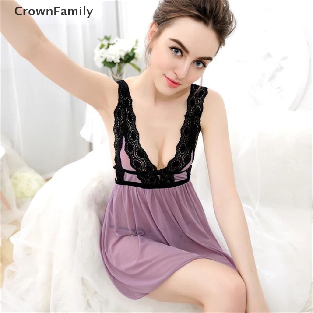 Đầm Ngủ Lụa satin Cổ Chữ V Khoét Sâu Phối Ren Gợi Cảm