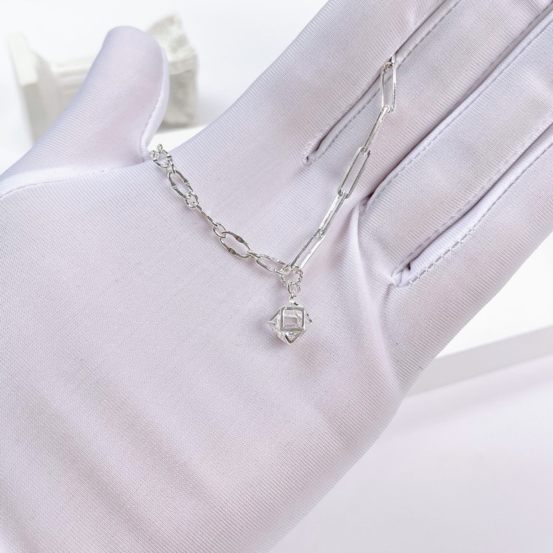 Lắc tay bạc nữ đai xích charm lập phương tâm pha lê cá tính LT012 - Cam kết chuẩn bạc | BigBuy360 - bigbuy360.vn