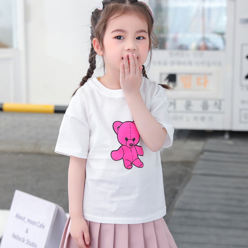 Áo Thun Cotton Tay Ngắn Cổ Tròn Thoáng Khí In Họa Tiết Hoạt Hình Dễ Thương Phong Cách Hàn Quốc Dành Cho Trẻ Em 80-130cm