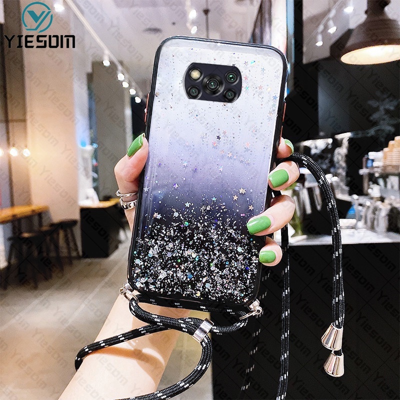 Ốp Điện Thoại Màu Gradient Sang Trọng Có Dây Đeo Cho Xiaomi Poco X4 X3 Pro NFC M4 M3 Pro F3 Mi 11 Lite 5G NE