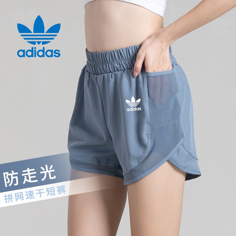 Quần Short Thể Thao Adidas Giả Hai Lớp Phối Lưới Thoáng Khí Dáng Rộng Nhanh Khô Cho Nữ