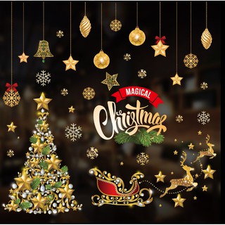Decal trang trí giáng sinh hít tĩnh điện PP17 - cây thông noel trang trí đèn vàng