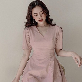 Đầm hồng cổ V form tùng xòe. Đầm xòe công chúa, dạo phố bao xinh