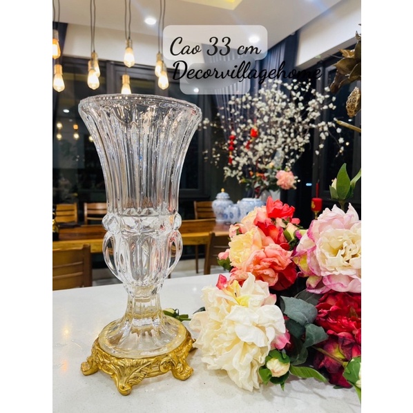 Lọ Hoa Thủy Tinh Viền Vàng Dáng Ly.
