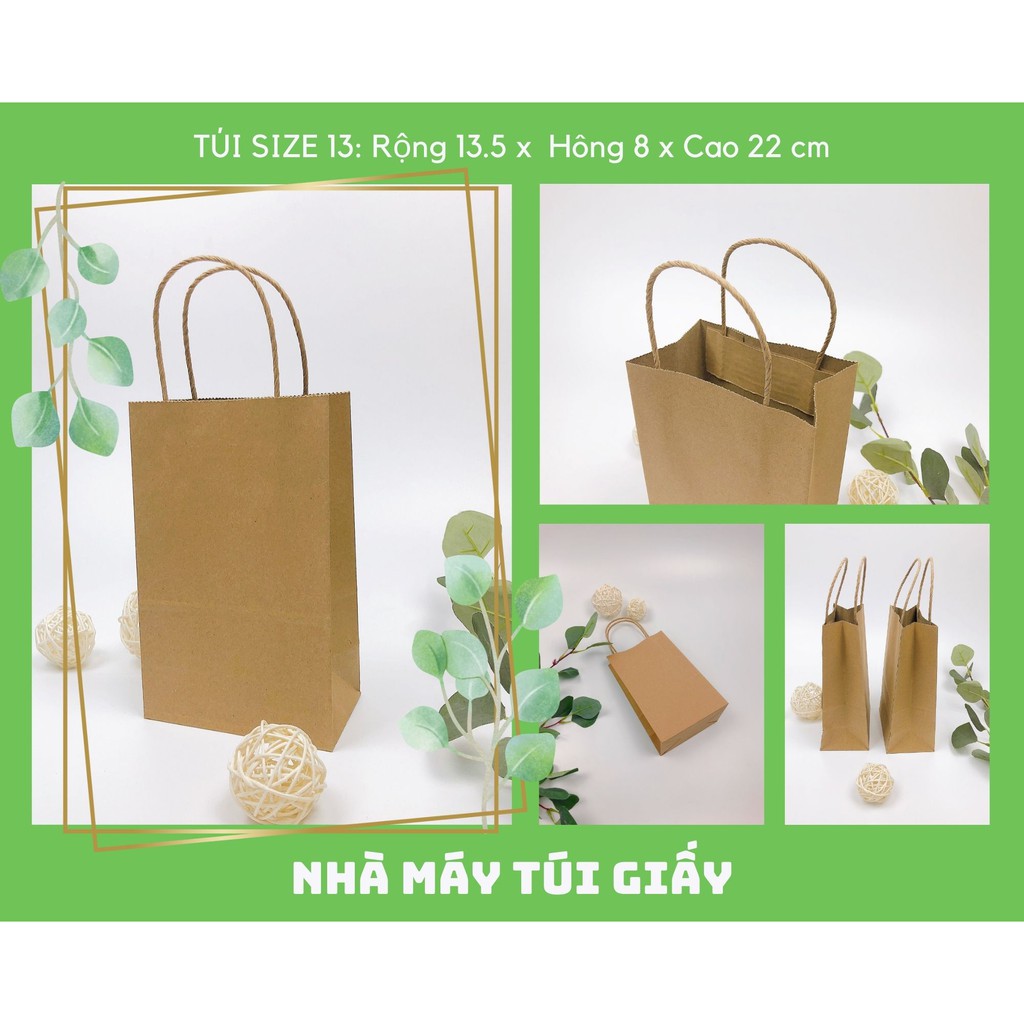 100 Chiếc Túi giấy nâu đựng quà Size 13 :13.5x8x22 cm có quai  ẢNH THẬT VÀ VIDEO