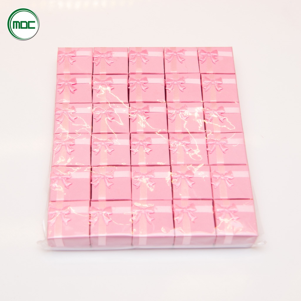 Combo 30 hộp đựng nhẫn CAO CẤP phối nơ trơn màu hồng size 3,5x2,5cm