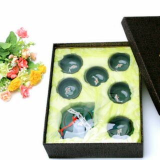 Bộ Ấm Trà Men Ngọc Cá 3D