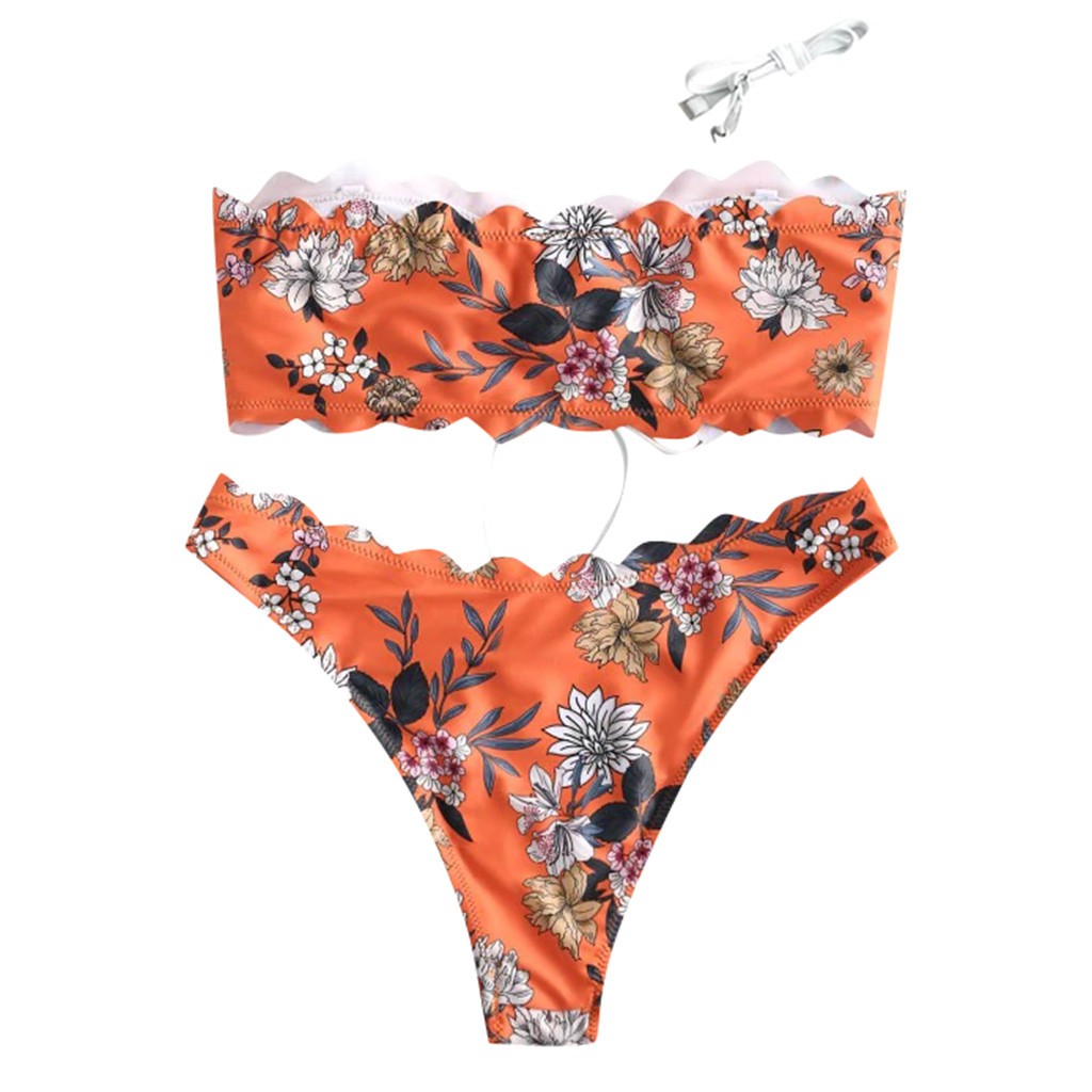 Bộ đồ bơi bikini nâng ngực in hoa phối dây buộc cho nữ | BigBuy360 - bigbuy360.vn