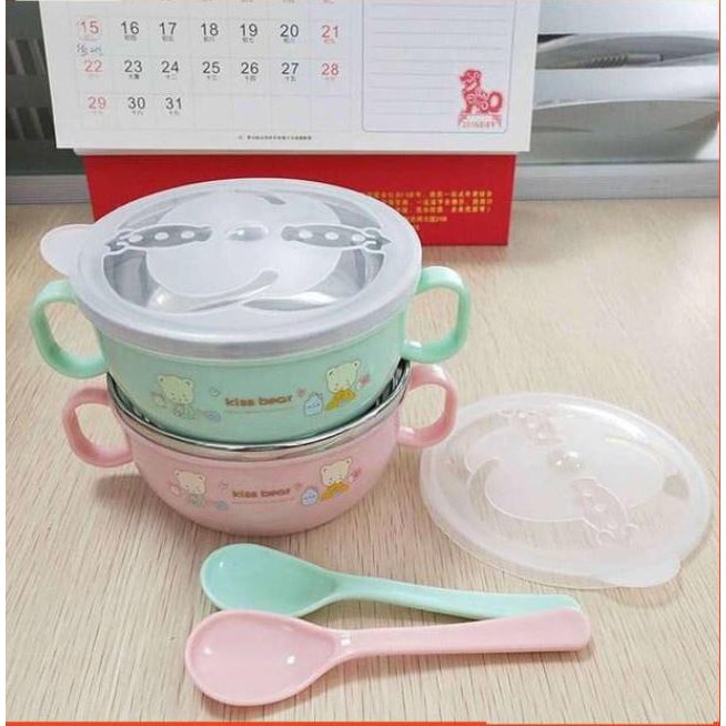 [HCM - SIÊU RẺ] Bát Ăn Dặm Inox 2 lớp Cách Nhiệt Cho Bé Có Tay Cầm Nắp Đậy Kèm Thìa