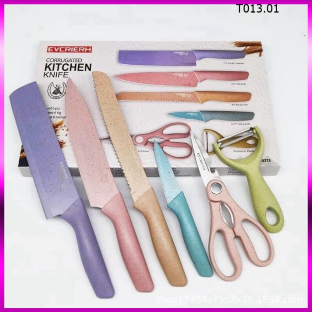 Bộ dao lúa mạch nhà bếp 6 món tiện lợi, Bộ dao nhà bếp chuyên dụng siêu bén kháng khuẩn - Bộ Dao 6 Món