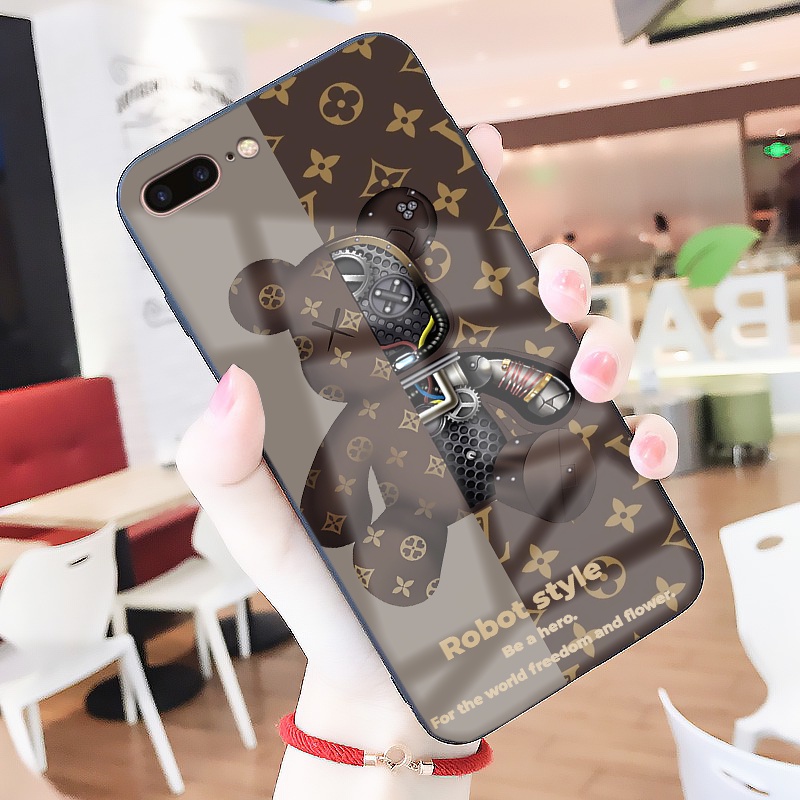 Ốp lưng iphone mặt kính cường lực chống xước Gấu Robot ip 6splus/7/7plus/8plus/x/xr/xs/11/12/pro/max/plus/13promax k354