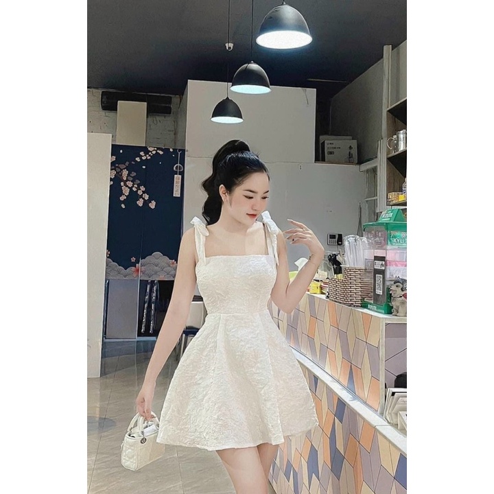 Đầm 2 dây from xòe khóa kéo phía sau chất vải Xốp Hoa dày bao chất Hàng Y Hình + Clip Chính Chủ
