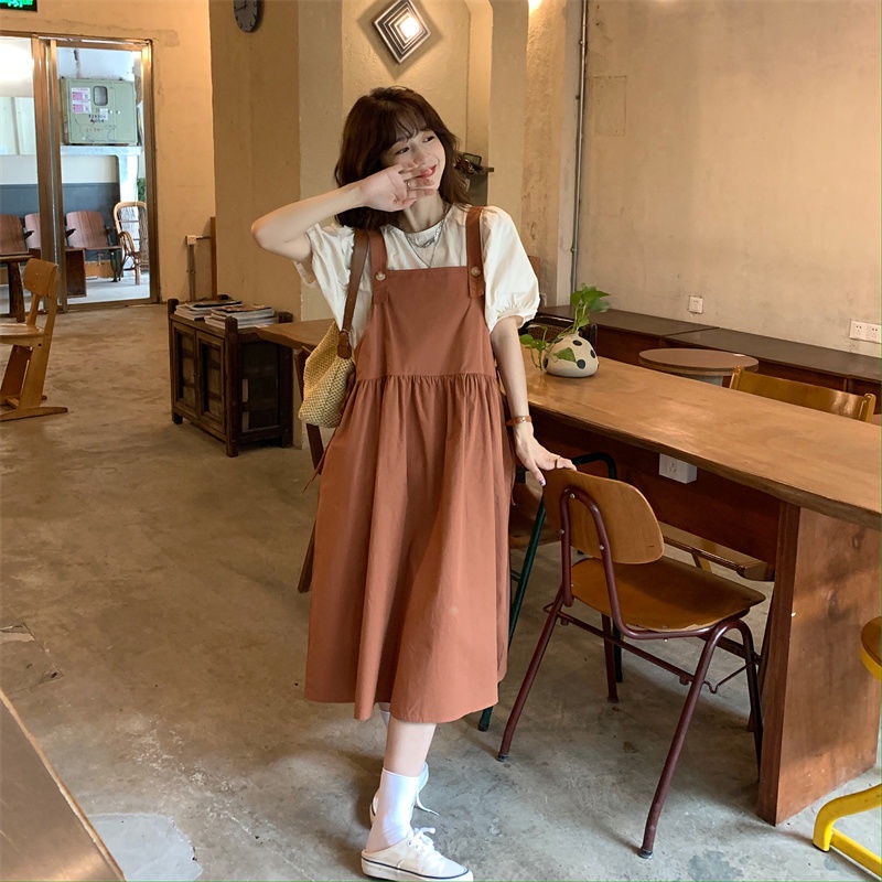 Bộ Áo Sơ Mi + Đầm Yếm Thiết Kế Mới Thời Trang Theo Phong Cách Hàn Quốc Cho Nữ