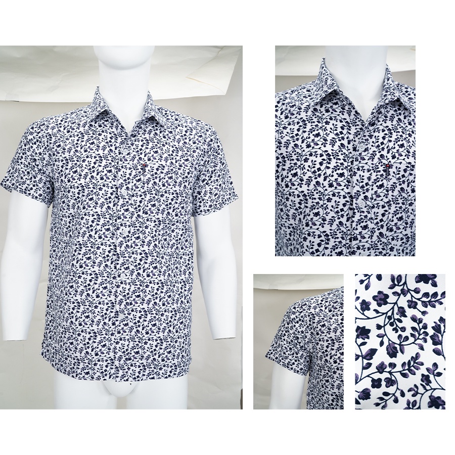 Áo sơ mi nam trung niên form rộng họa tiết ngắn tay vải cotton VN14D