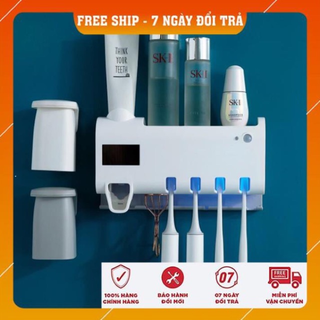 Máy khử trùng tiệt trùng bàn chải đánh răng tia cực tím UV kiêm giá treo bàn chải tự động nhả kem sấy khô