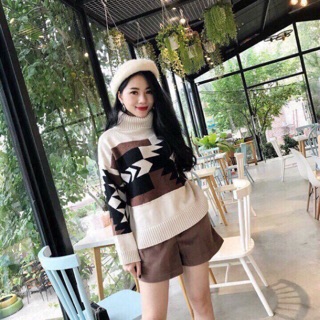 Áo len cổ lọ hoạ tiết thổ cẩm ( kèm ảnh thật )