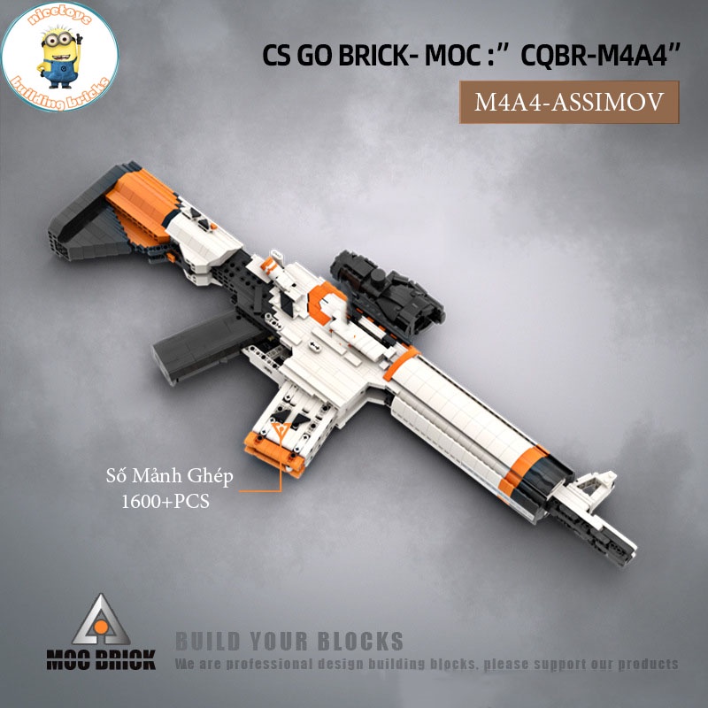 Đồ Chơi Lắp Ráp Kiểu LEGO CSGO , Free Fire Mô Hình Rifle M4A4-ASSIMOV Model.KV004 Với 1600+ Mảnh Ghép