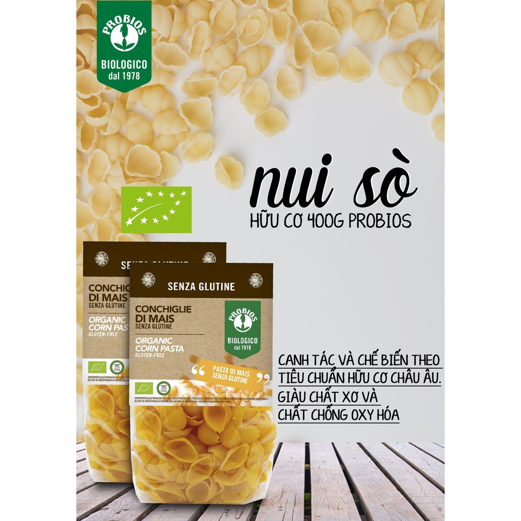 Nui Sò Hữu Cơ 400g ProBios Organic Corn Conchiglie