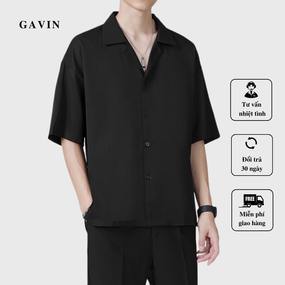 Áo sơ mi ngắn tay form rộng Gavin, Sơ mi nam nữ cổ vest unisex tay lỡ chất lụa thoáng mát (SMCVEST)