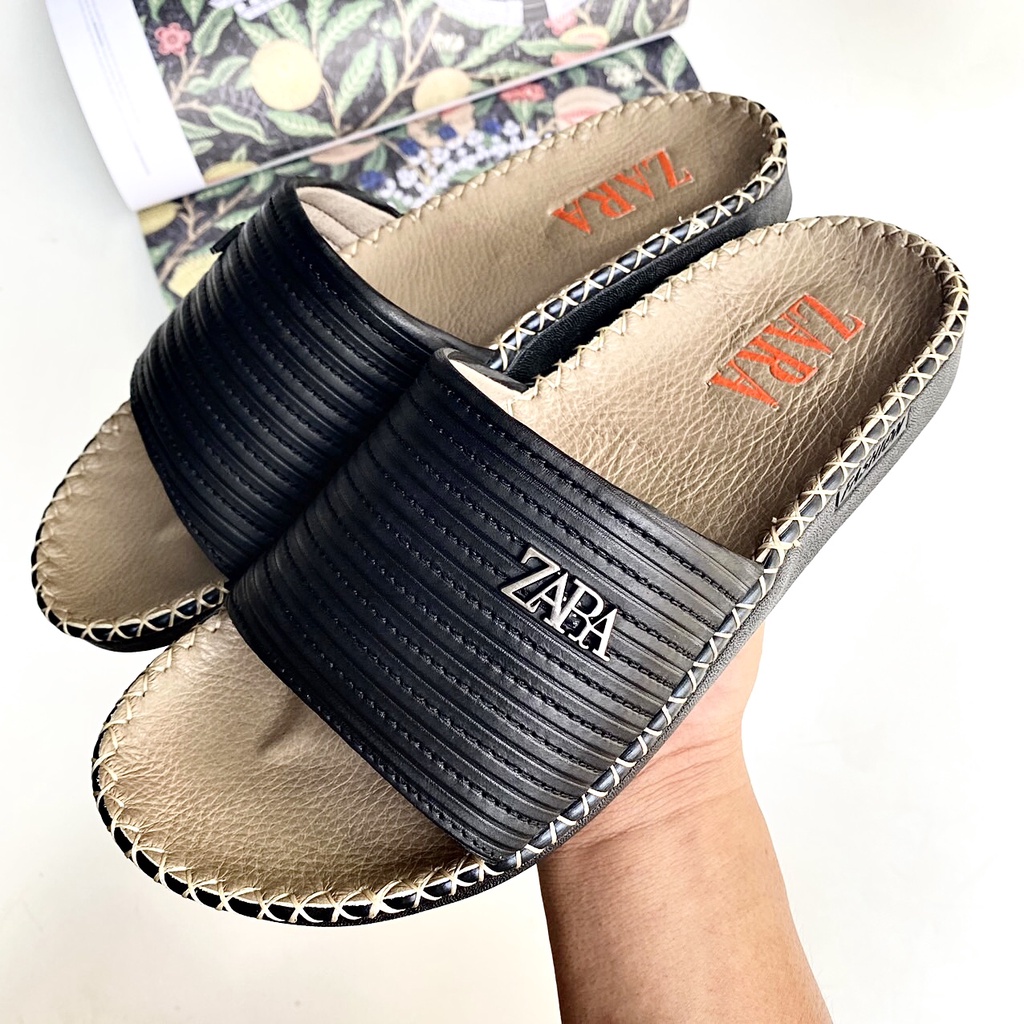 Dép nam ZARA quai ngang da bò thật 100%, siêu bền bỉ êm chân chất lượng cao cấp