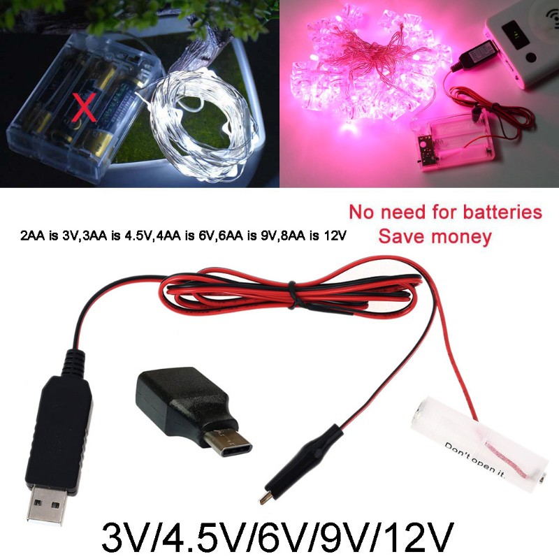 Set 2-8 Viên Pin Aa Chuyển Đổi Usb / Type-C Sang 3v 4.5v 6v 9v 12v