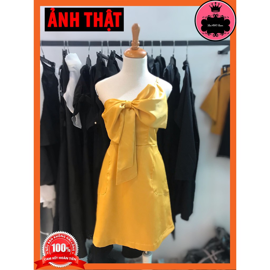 ĐẦM BODY DỰ TIỆC - VÁY THIẾT KẾ ĐI TIỆC CÓ MÚT NGỰC 2 MÀU VÀNG, ĐEN CÓ NƠ FREESIZE | BigBuy360 - bigbuy360.vn