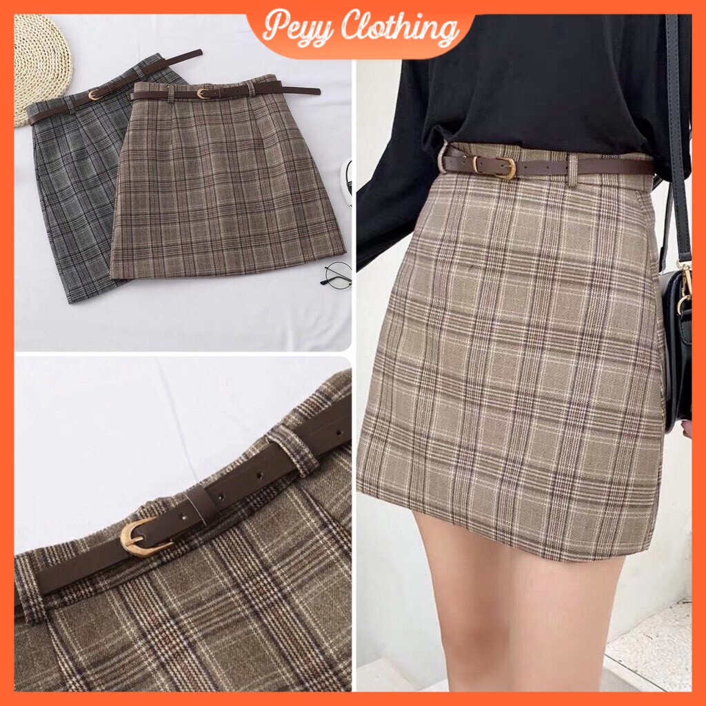 Chân váy chữ a dáng lưng cao công sở kẻ caro kèm thắt lưng ulzzang CV09 - Peyy Clothing